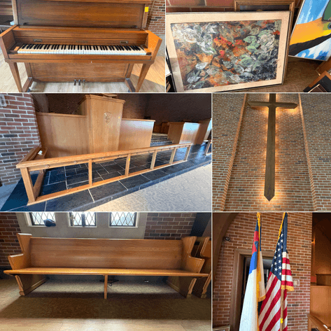 City of Greensboro Surplus Church Inventory Auction: Pews, Pianos, Organs & Church Furnishings