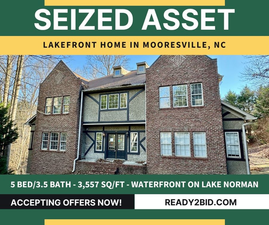 SEIZED ASSET: Lake Norman Waterfront Home in Mooresville, NC