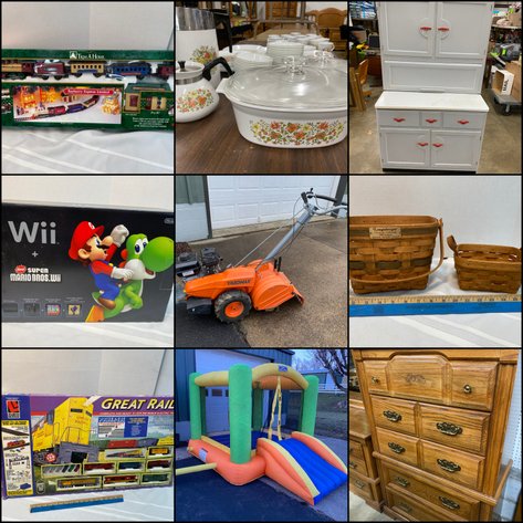 Image for Vanderbilt, PA — Downsizing Auction: Yardmax Rototiller, Tools, Furniture, Electronics, Toys, Trains, Bounce House, Sleds, Pyrex, Household Items, Appliances, Costume Jewelry, Collectibles, Longaberger & More!