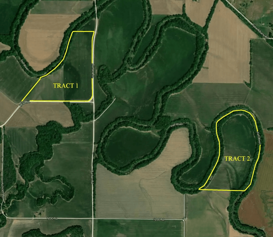 2 Tracts: 113 Acres, Fall River, Tillable Bottom Ground & Trees Near New Albany in Wilson County, Kansas photo 1