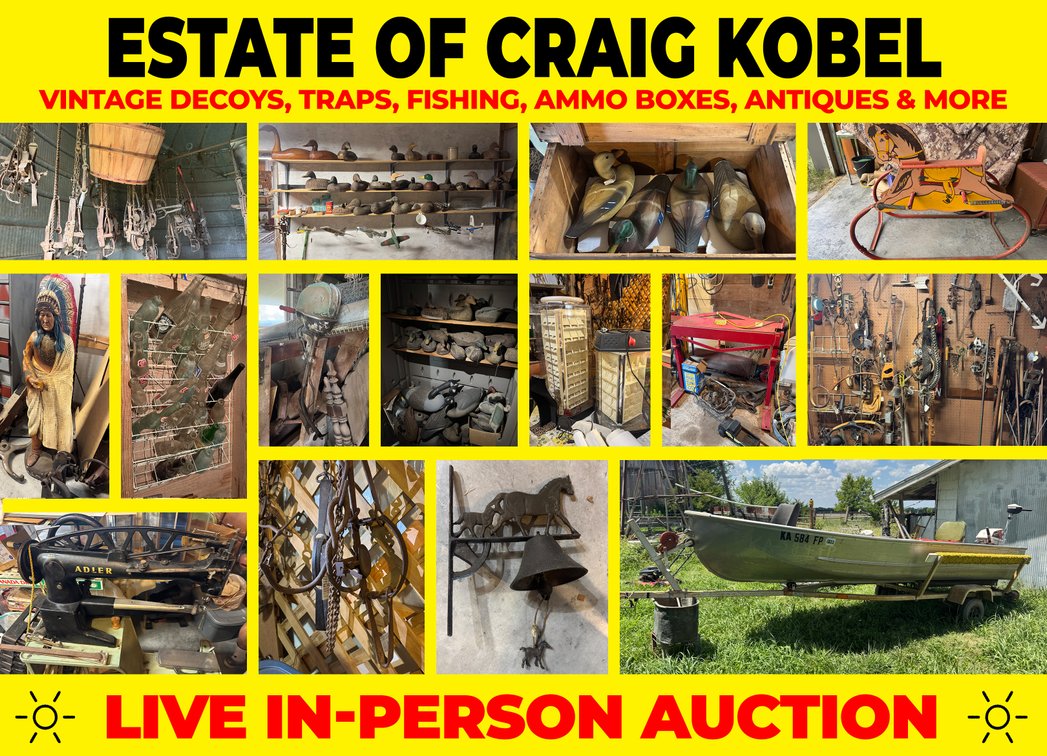Estate of Craig Kobel Live Auction #2: Vintage Duck Decoys, Ammo Boxes, Traps, Fishing, Antiques & Collectibles photo 1