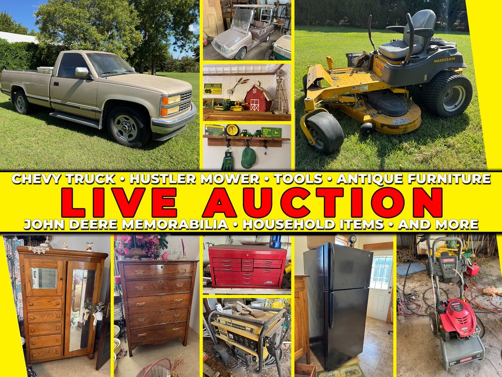 Chevy Truck, Hustler Mower, Tools, Antique Furniture, John Deere Memorabilia & Household Items – Live Auction in Mount Hope, KS photo 1