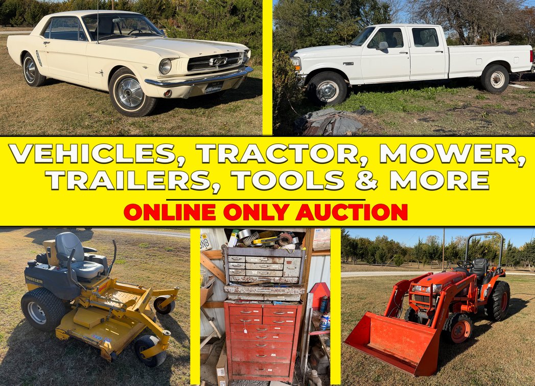 1965 Mustang, Kubota Tractor, Hustler SuperZ, (2) Ford 350, Trailers, Tools & More photo 1