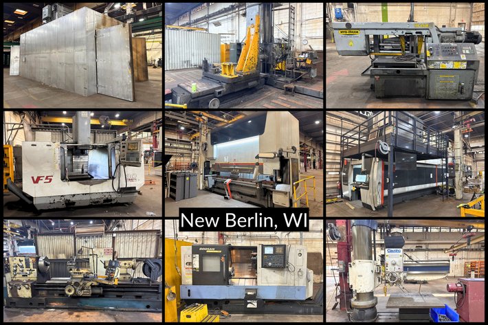 Image for Large Manufacturing Equipment & Warehouse Racking Dispersal - Doosan & Haas CNC Milling Machines, Bystronic Bysprint, Fiber CNC Fiber Laser Cutting Machine, Shot Blast Tower, Paint Line Assembly, Paint Cure Ovens, Lathe, Band Saws & More – New Berlin, WI