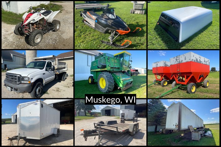 Image for Farm & Concrete Business Liquidation - Combine, Gravity Wagons, Trailers, Attachments, Snowmobiles, Concrete Buggy, Concrete Finishing Machines, Deer Stands & More – Muskego, WI