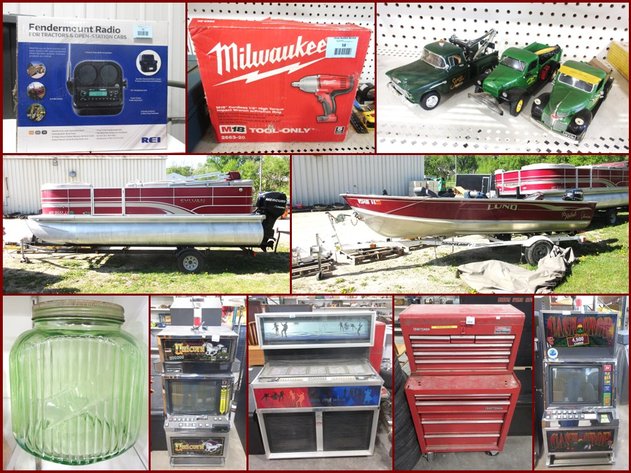 Pontoon, Jukebox, Slot Machine, Tools, Furniture and Collectibles (blue tag)