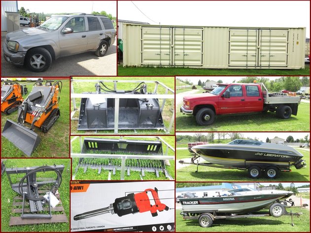 Storage Container, Mini Skid Steer, Attachments and Boats (yellow tag)