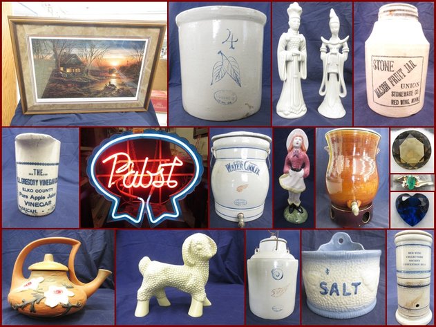 Terry Redlin Prints, Red Wing Pottery, Sterling Silver and Beer Signs (gold tag)