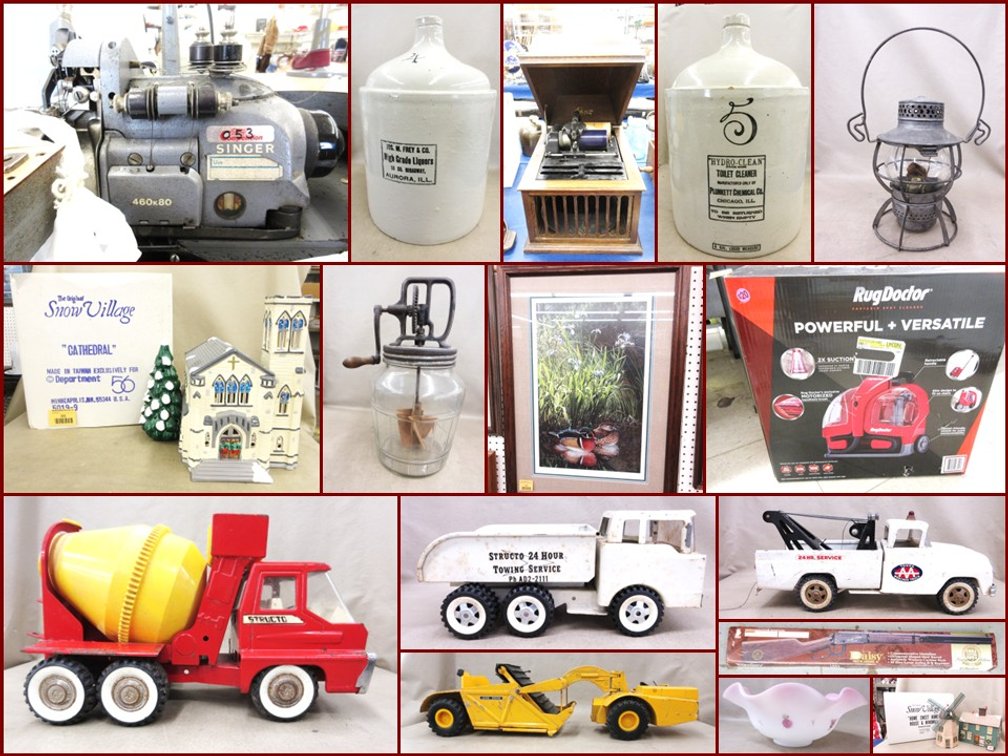 Image for Commercial Sewing Machine, Dept. 56, Fine Glassware, Christmas and Antiques (gold tag)