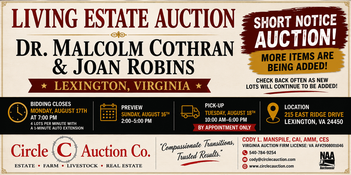 Image for LIVING ESTATE OF DR. MALCOLM COTHRAN & JOAN ROBINS- LEXINGTON, VA
