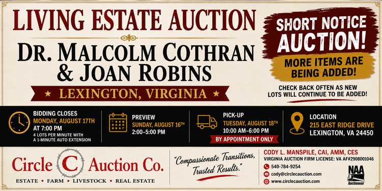 Image for LIVING ESTATE OF DR. MALCOLM COTHRAN & JOAN ROBINS- LEXINGTON, VA