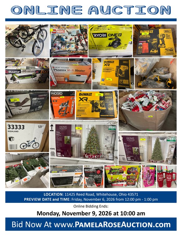 Image for (Whitehouse OH) Mega November Liquidation Auction 2026! Massive Collection Of Tools, Christmas Trees & Decor, Electric Bicycles/Scooters, Small Appliances, Toys, LEGO, Fixtures & More! (Reed)