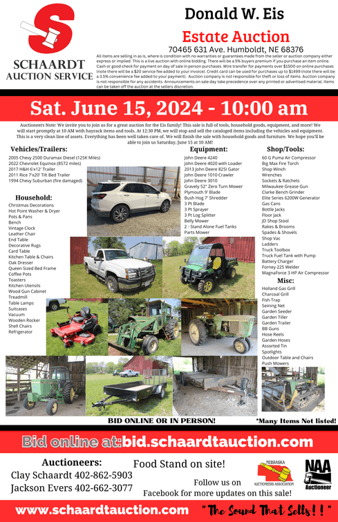 Image for Donald W. Eis Equipment and Personal Property Auction