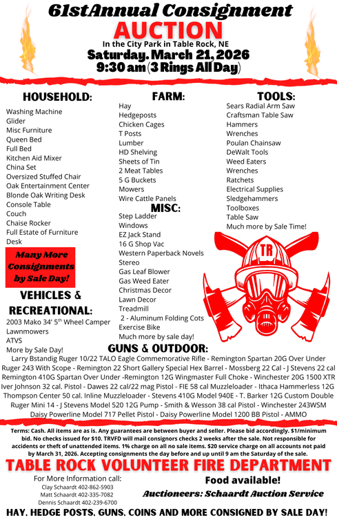 Image for 61st Annual Table Rock Volunteer Fire Consignment Auction