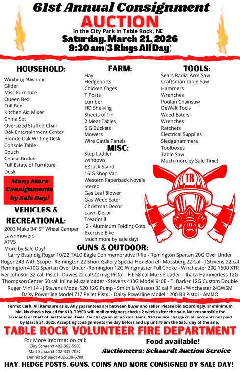 Image for 61st Annual Table Rock Volunteer Fire Consignment Auction