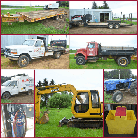 DEERE 80 EXCAVATOR, F350 TRUCK, IH DUMP TRUCK, TRAILERS, TRACTORS, PLUMBING SUPPLIES - Winona, MN