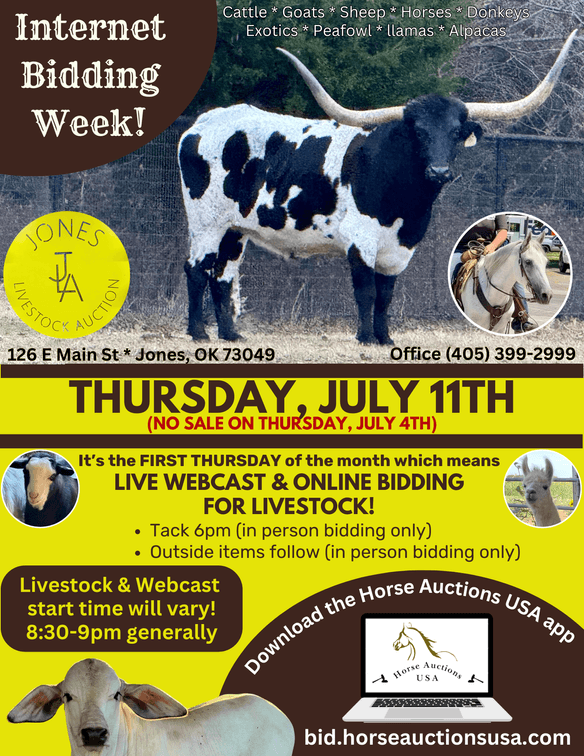 Image for Jones Livestock Auction THURSDAY July 11th -  Jones, Oklahoma