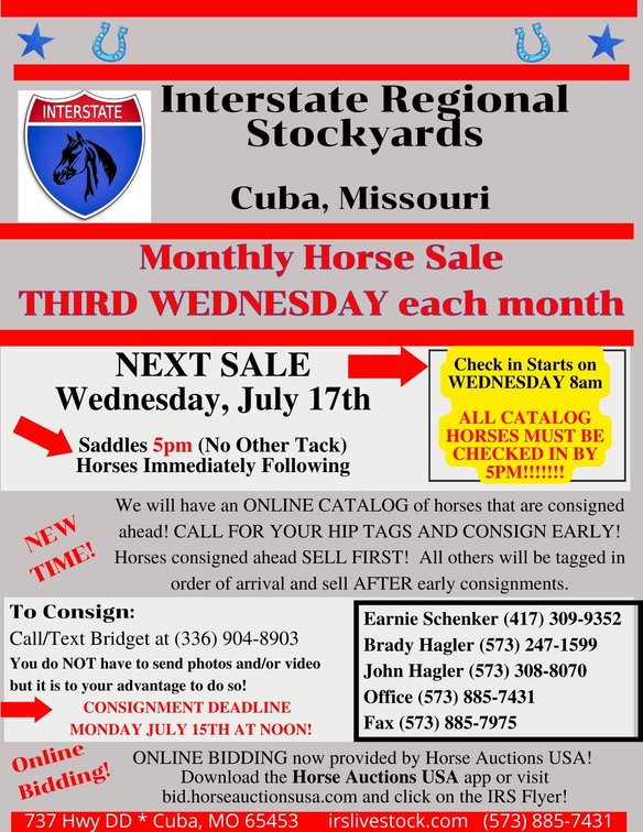 Image for Interstate Regional Stockyards Horse Sale - Cuba, Missouri WEDNESDAY July 17th