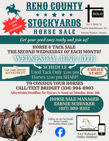 Image for Reno County Stockyards Horse Sale WEDNESDAY, JUNE 10TH - South Hutchinson, KS