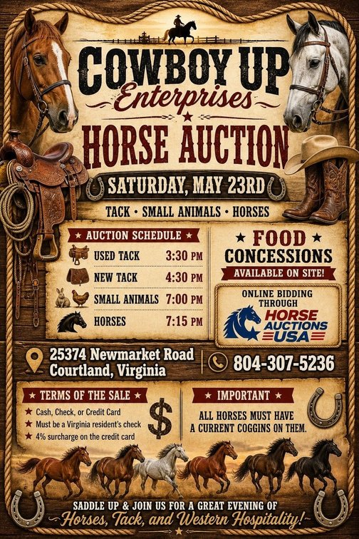 Image for Courtland Tack And Horse Auction Saturday , May 23, 2026