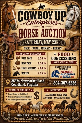 Image for Courtland Tack And Horse Auction Saturday , May 23, 2026