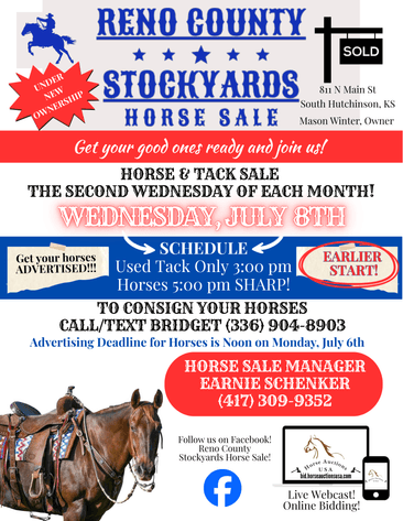 Image for Reno County Stockyards Horse Sale WEDNESDAY, JULY 8TH - South Hutchinson, KS
