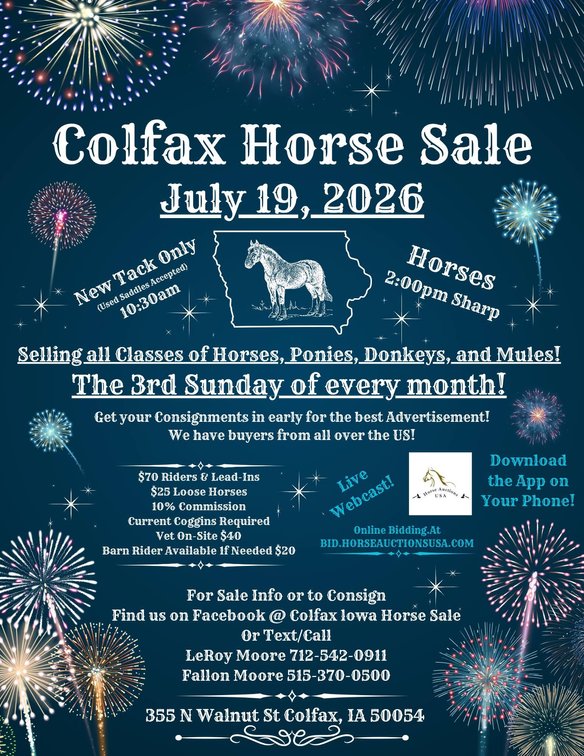 Image for Colfax Horse Sale  - SUNDAY, JULY 19TH - Colfax, Iowa