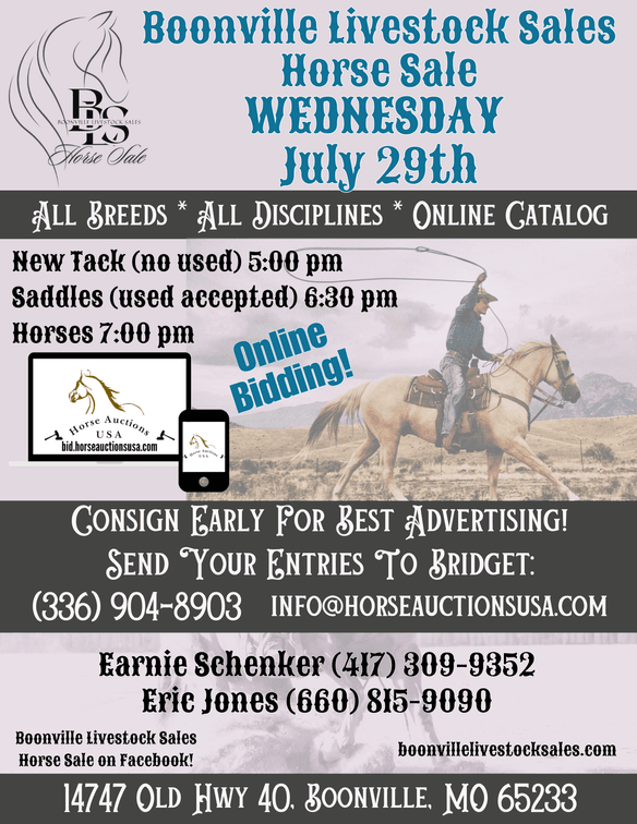 Image for Boonville Livestock Sales Summer Horse Sale - WEDNESDAY, JULY 29TH - Boonville, MO