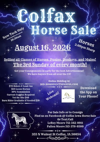 Image for Colfax Horse Sale  - SUNDAY, AUGUST 16TH - Colfax, Iowa
