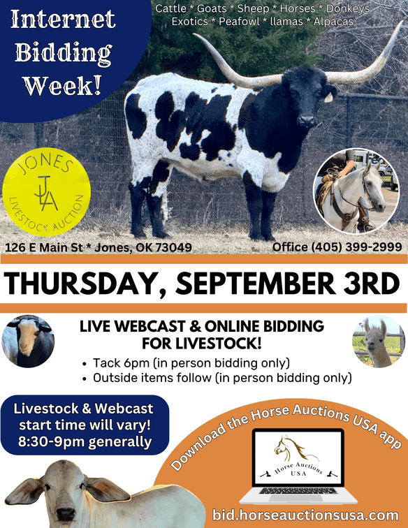 Image for Jones Livestock Auction THURSDAY SEPTEMBER 3RD -  Jones, Oklahoma