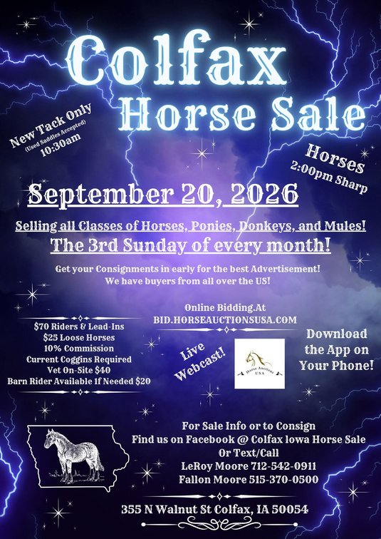 Image for Colfax Horse Sale  - SUNDAY, SEPTEMBER 20TH - Colfax, Iowa