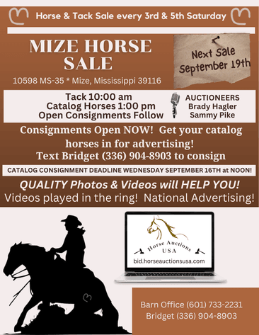 Image for Mize Horse Sale - SATURDAY, SEPTEMBER 19TH - Mize, Mississippi