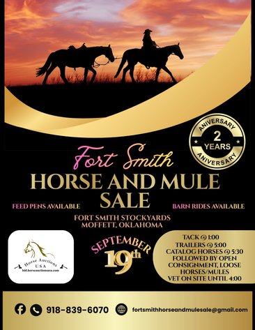 Image for Fort Smith Horse & Mule Sale - SATURDAY, SEPTEMBER 19TH - Moffett, Oklahoma