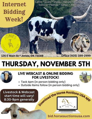 Image for Jones Livestock Auction THURSDAY NOVEMBER 5TH -  Jones, Oklahoma