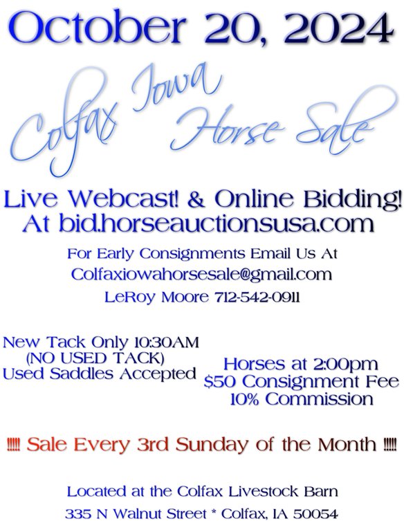 Image for Colfax Iowa Horse Sale - SUNDAY - OCTOBER 20TH