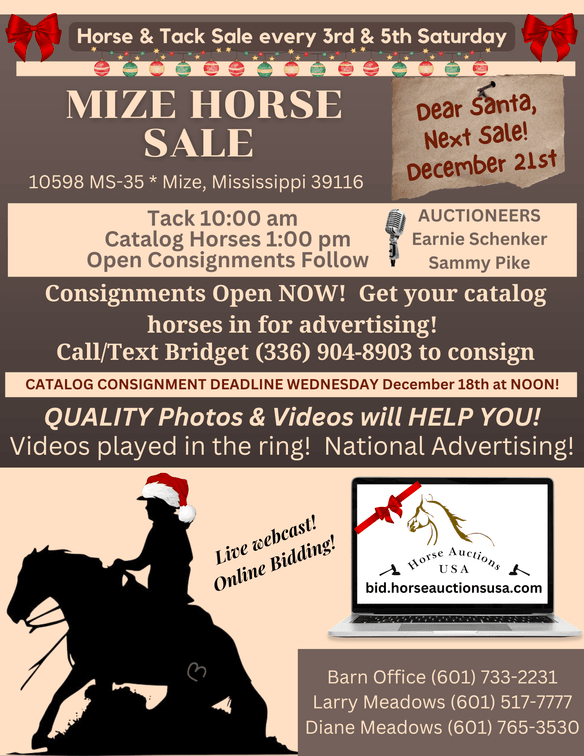 Image for Mize Horse Sale  SATURDAY DECEMBER 21ST - Mize, Mississippi