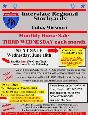 Image for Interstate Regional Stockyards Horse Sale - Cuba, Missouri WEDNESDAY JUNE 18TH