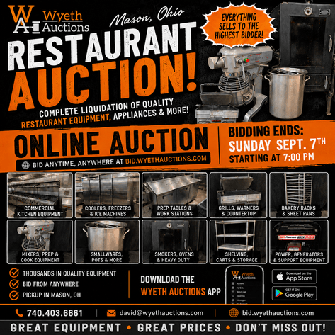 Image for Mason Ohio Restaurant Equipment & Complete Contents Online Auction Sept 7th