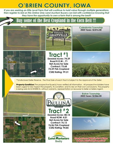 Image for O'Brien County, IA Online Land Auction. Offered in 2 Tracts