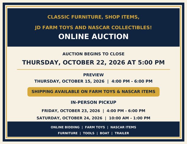 Image for Classic Furniture, Shop Items, JD Farm Toys and NASCAR Collectibles!