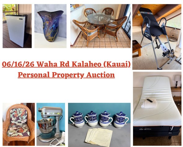 Image for 06/16/26 Waha Rd Kalaheo (Kauai) Personal Property Auction