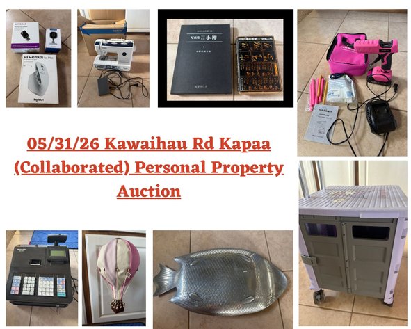 Image for 05/31/26 Kawaihau Rd Kapaa (Collaborated) Personal Property Auction