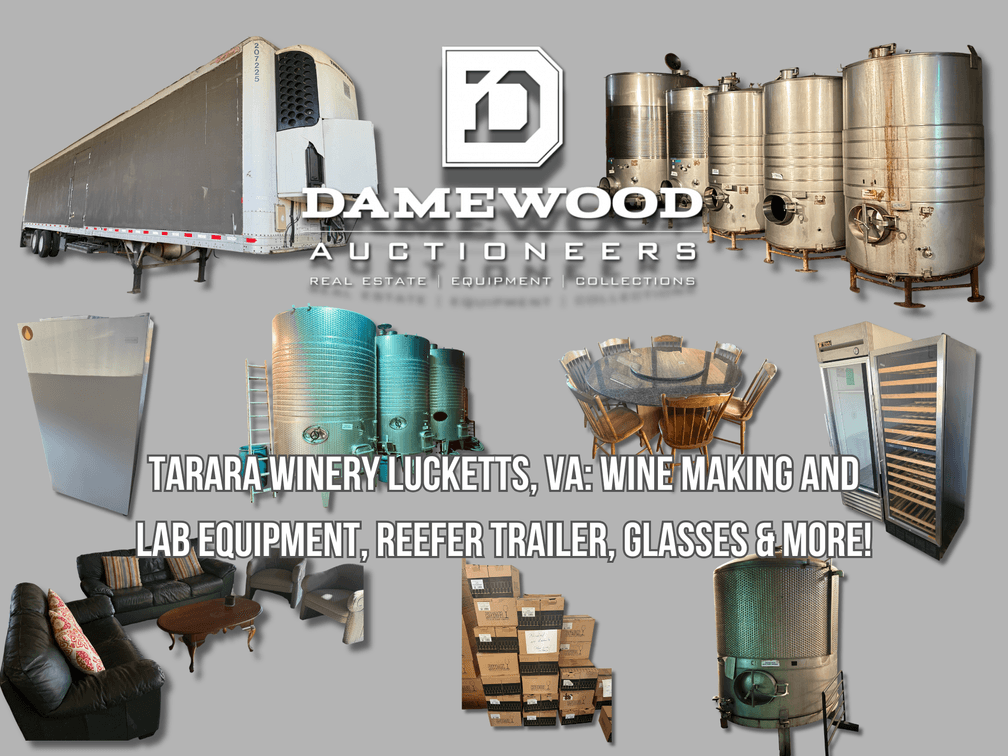 Image for Tarara Winery Furniture, Decor, Sterling Silver & Tasting Room Appliances, Reefer Trailer, Vertical Tanks, Enology Lab Equipment, Riedel Stemware, Catering Supplies, Servingware