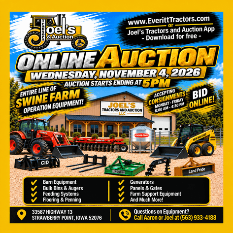 Image for November 4, 2026 |  Farm Retirement & Other Consignors Online Only Auction | Starts Ending at 5:00 PM CST