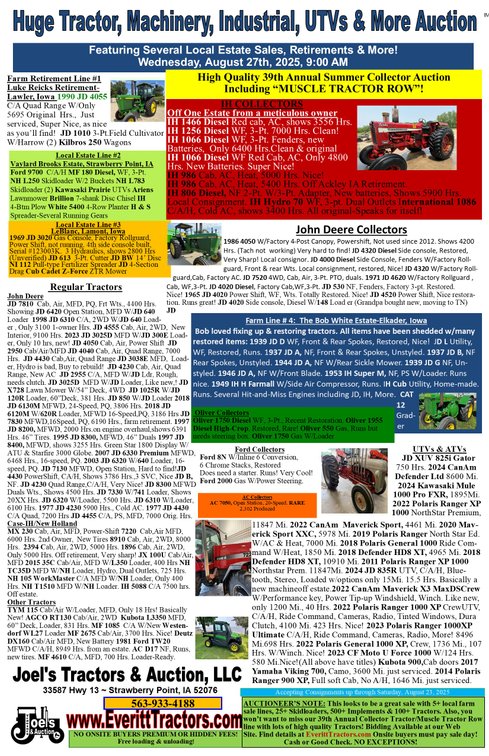 Image for Ring #1 HUGE TRACTOR & MACHINERY AUCTION-LIVE & ONLINE 8/27/2025