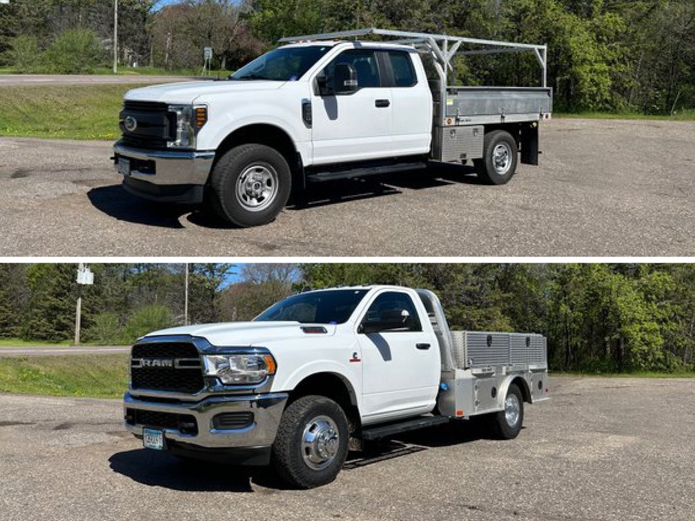 2018 Ford F-350 Pickup Truck & 2021 Dodge Ram 3500 Pickup With CM Truck Bed