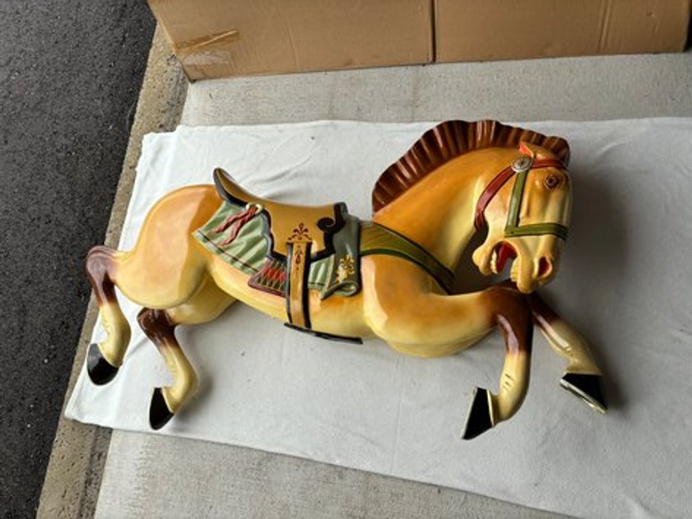(8) Original Wooden Hand-Carved Carousel Horses: Fully Restored