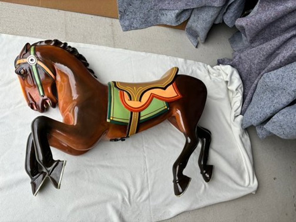 (8) Original Wooden Hand-Carved Carousel Horses: Fully Restored