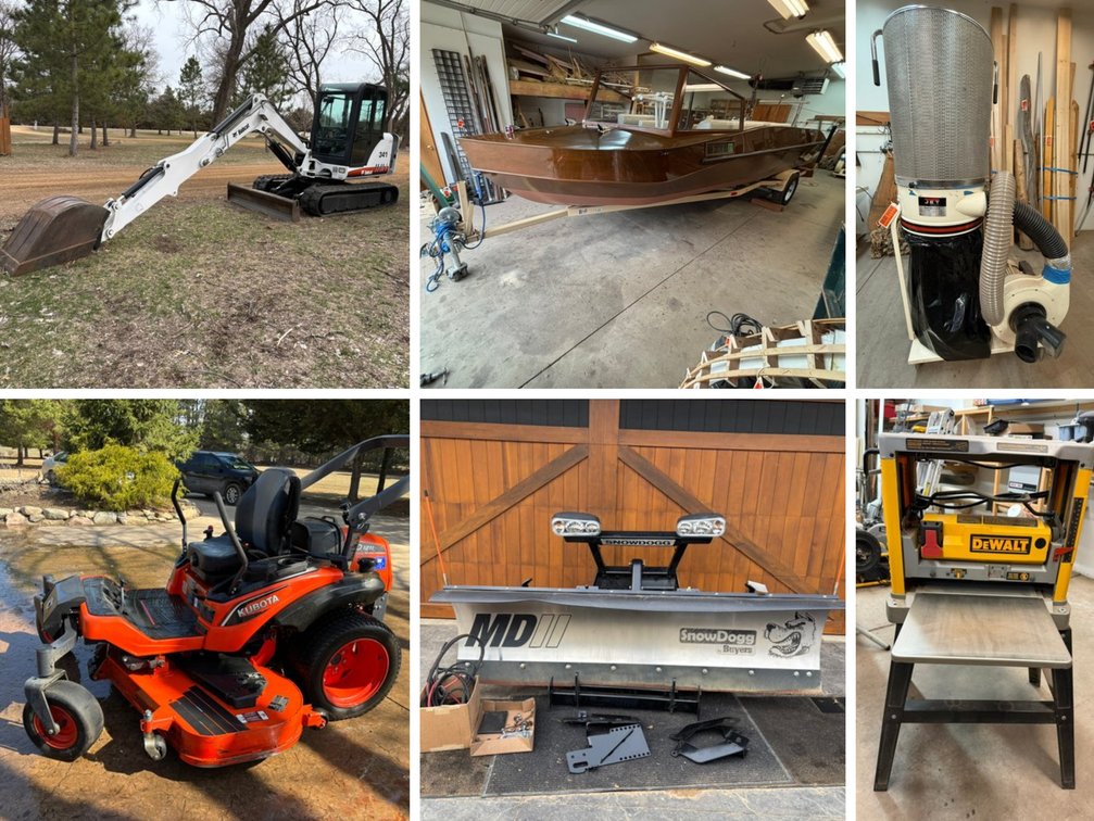 Jordan, MN Moving Auction: Woodshop Equipment, Bobcat 341 Excavator, Trees, Tools & More (158917)
