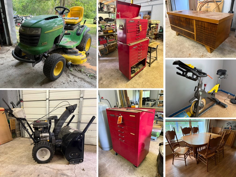 Brook Park Moving Auction: John Deere Mower, Tools, Furniture, Household